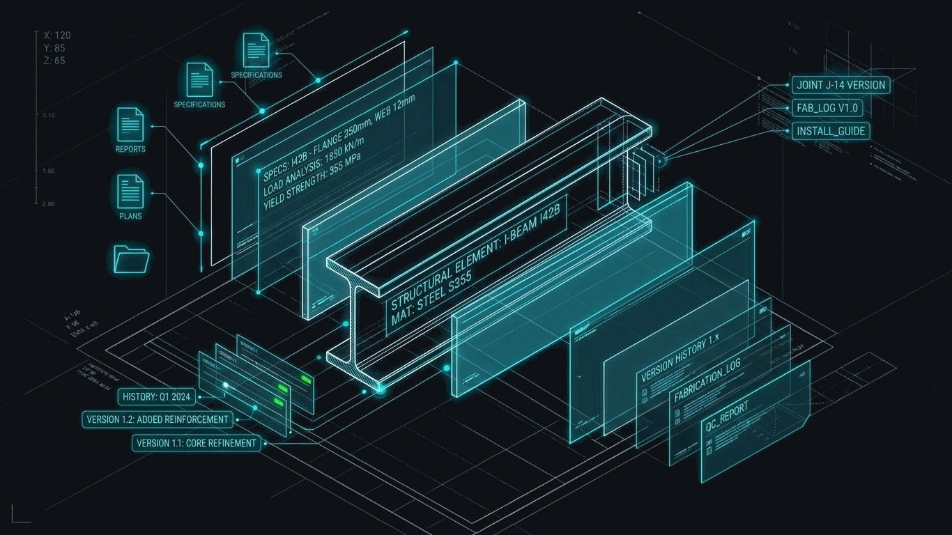 Esquema de modelo 3D con datos vinculados en Vircore